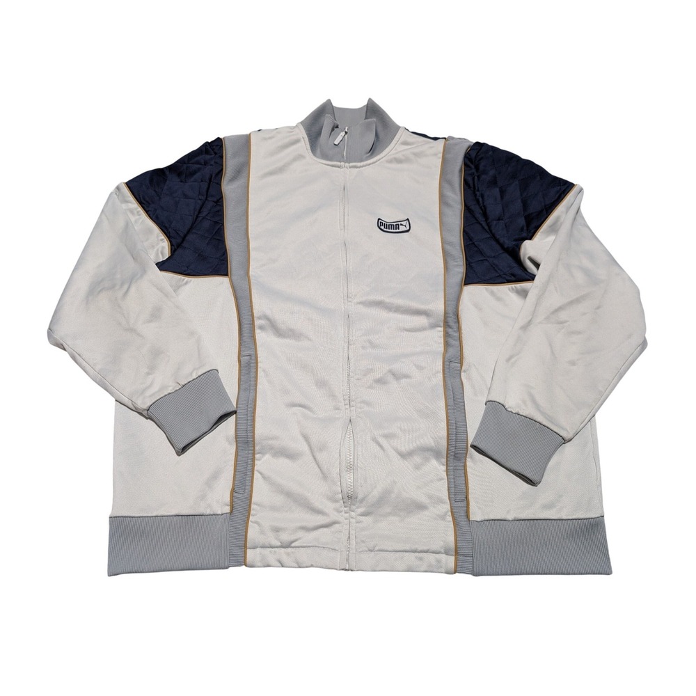 Puma Luxe Track Jacket Mens XXL Grey Navy Quilted Full Zip Sportswear 578966-01
